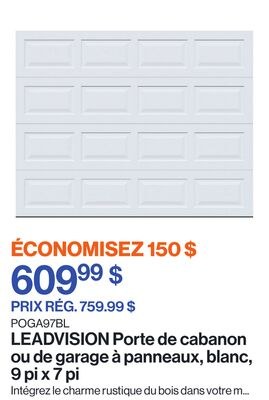 Porte de cabanon ou de garage à panneaux, blanc…