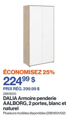 Armoire penderie AALBORG, 2 portes, blanc et na…