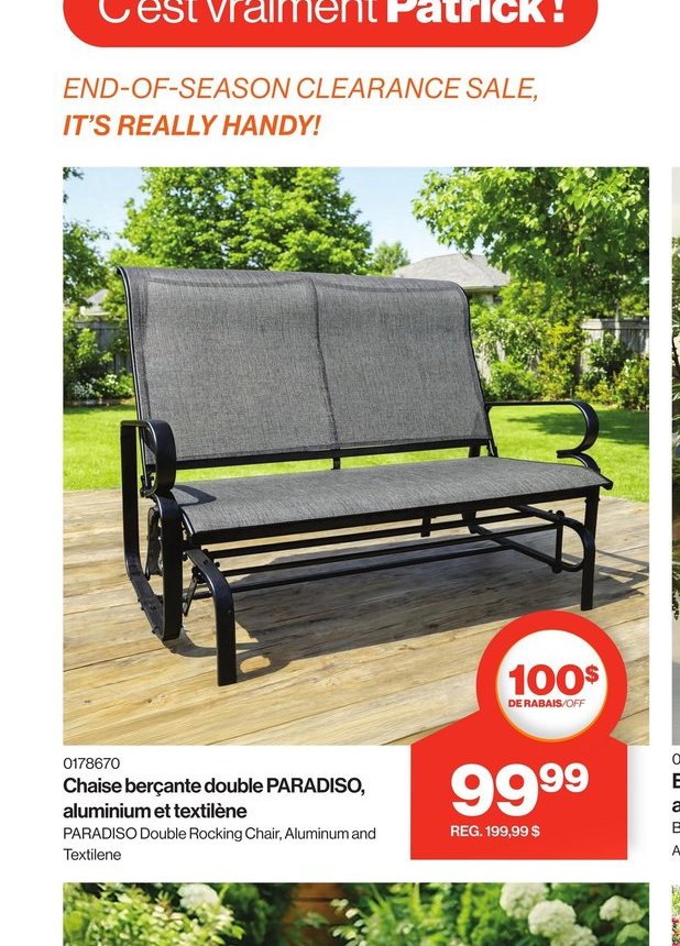 Chaise bercante double PARADISO, aluminium et t…