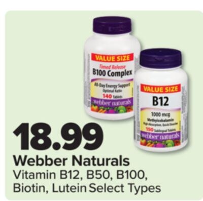 Webber Naturals Vitamin B12, B50, B100, Biotin,…