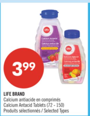 LIFE BRAND Calcium antiacide en comprimés