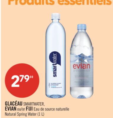 GLACÉAU SMARTWATER, EVIAN ou FIJI Eau de source…
