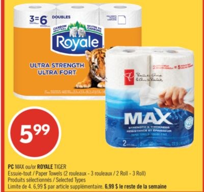PC MAX or ROYALE TIGER Paper Towels (2 Roll - 3…