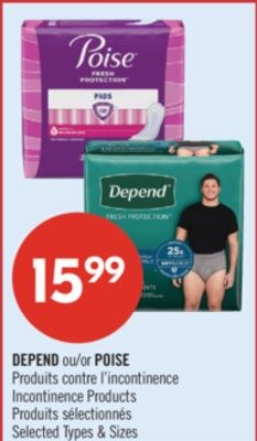DEPEND ou POISE Produits contre l'incontinence