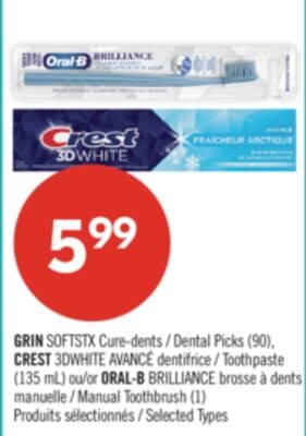 GRIN SOFTSTX Cure-dents (90), CREST 3DWHITE AVA…