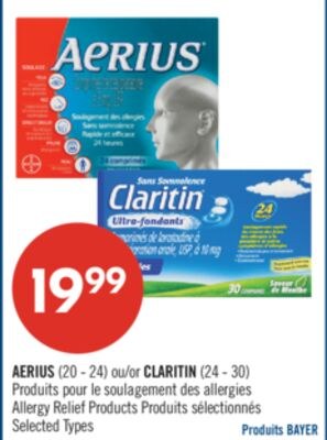 AERIUS (20 - 24) ou CLARITIN (24 - 30) Produits…