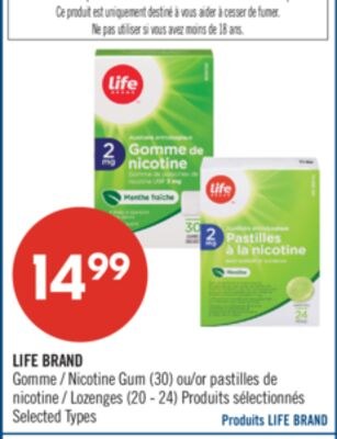 LIFE BRAND Gomme (30) ou pastilles de nicotine …
