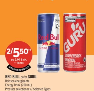 RED BULL ou GURU Boisson énergisante