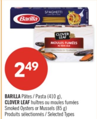 BARILLA Pâtes (410 g), CLOVER LEAF huîtres ou m…