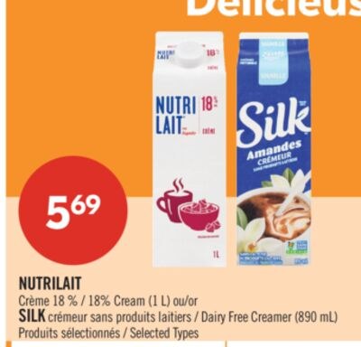 NUTRILAIT Crème 18 % (1 L) ou SILK crémeur sans…