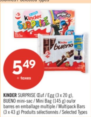 KINDER SURPRISE Œuf (3 x 20 g), BUENO mini-sac …