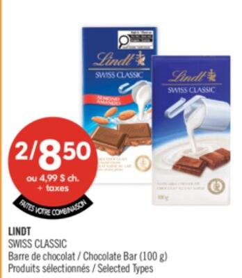 LINDT SWISS CLASSIC Barre de chocolat