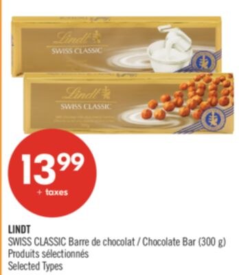 LINDT SWISS CLASSIC Barre de chocolat (300 g)