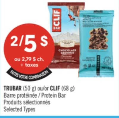 TRUBAR (50 g) ou CLIF (68 g) Barre protéinée