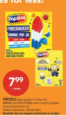 POPSICLE Barres glacées (18), MINIONS ou BOB L'…