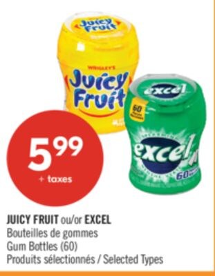 JUICY FRUIT ou EXCEL Bouteilles de gommes (60)