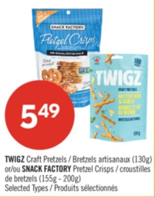 TWIGZ Craft Pretzels or SNACK FACTORY Pretzel C…