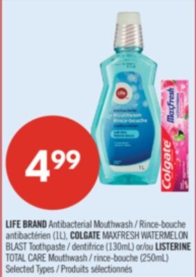 LIFE BRAND Antibacterial Mouthwash (1L), COLGAT…