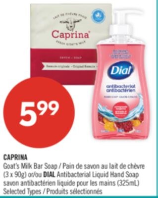 CAPRINA Goat's Milk Bar Soap (3 x 90g) or DIAL …