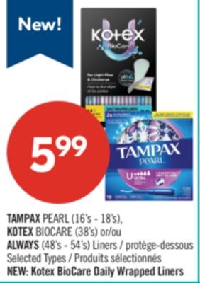 TAMPAX PEARL (16's - 18's), KOTEX BIOCARE (38's…
