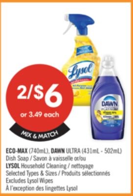 ECO-MAX (740mL), DAWN ULTRA (431ml - 502mL) Dis…