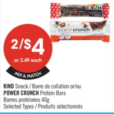 KIND Snack or POWER CRUNCH Protein Bars 40g