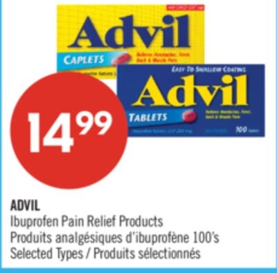 ADVIL Ibuprofen Pain Relief Products 100's