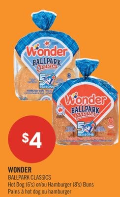 WONDER BALLPARK CLASSICS Hot Dog (6's) or Hambu…