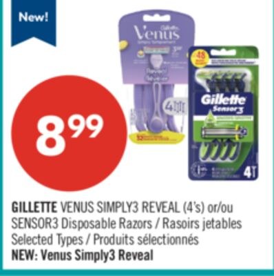 GILLETTE VENUS SIMPLY3 REVEAL (4's) or SENSOR3 …