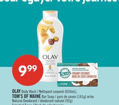 OLAY Body Wash (650mL), TOM'S OF MAINE Bar Soap…