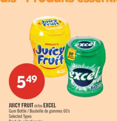JUICY FRUIT or EXCEL Gum Bottle 60's