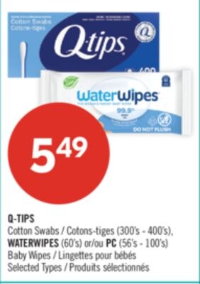 Q-TIPS Cotton Swabs (300's-400's), WATERWIPES (…