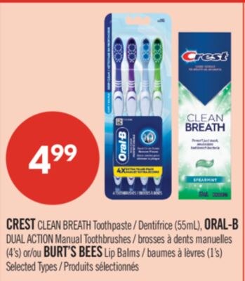 CREST CLEAN BREATH Toothpaste (55mL), ORAL-B DU…