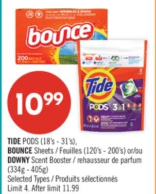 TIDE PODS (18's - 31's), BOUNCE Sheets (120's -…