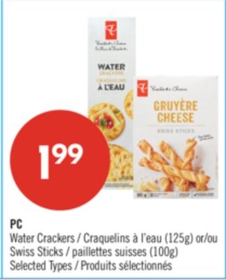 PC Water Crackers (125g) or Swiss Sticks (100g)