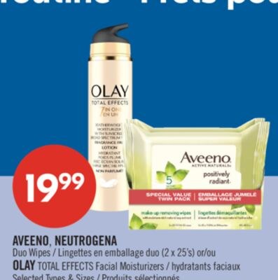 AVEENO, NEUTROGENA Duo Wipes (2× 25's) or OLAY …