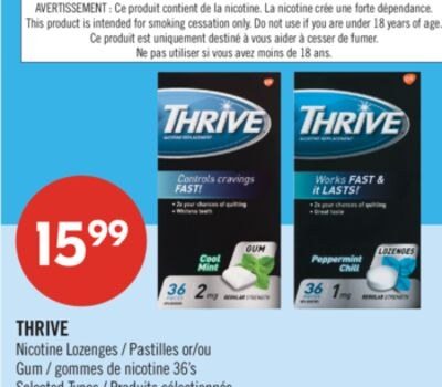 THRIVE Nicotine Lozenges or Gum 36's