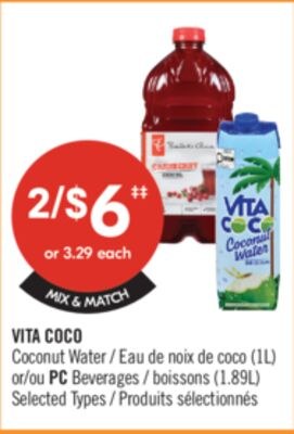 VITA COCO Coconut Water (1L) or PC Beverages (1…