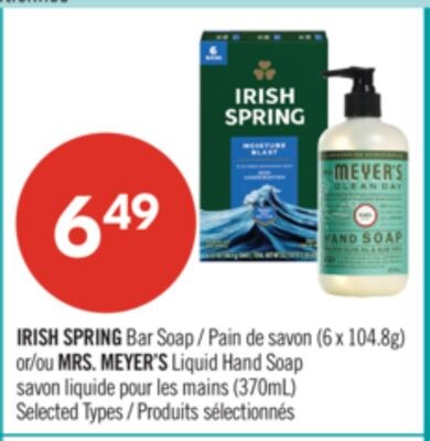 IRISH SPRING Bar Soap (6 x 104.8g) or MRS. MEYE…