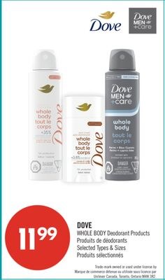 DOVE WHOLE BODY Deodorant Products