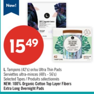 L. Tampons (42's) or Ultra Thin Pads (48's - 56…