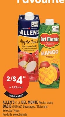 ALLEN'S (IL), DEL MONTE Nectar or OASIS (960mL)…