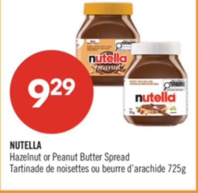 NUTELLA Hazelnut or Peanut Butter Spread