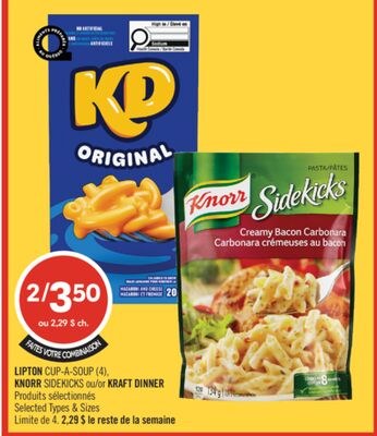 LIPTON CUP-A-SOUP (4), KNORR SIDEKICKS ou KRAFT…