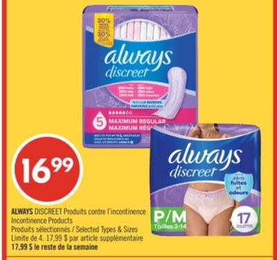 ALWAYS DISCREET Produits contre l'incontinence