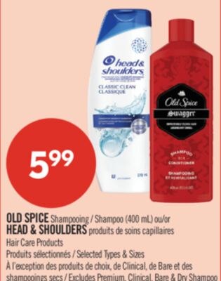 OLD SPICE Shampooing (400 ml) ou HEAD & SHOULDE…