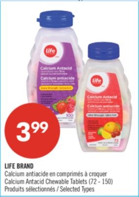 LIFE BRAND Calcium antiacide en comprimés à cro…