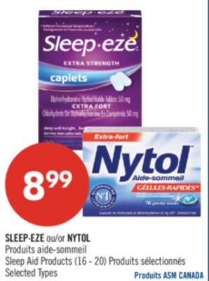 SLEEP-EZE ou NYTOL Produits aide-sommeil