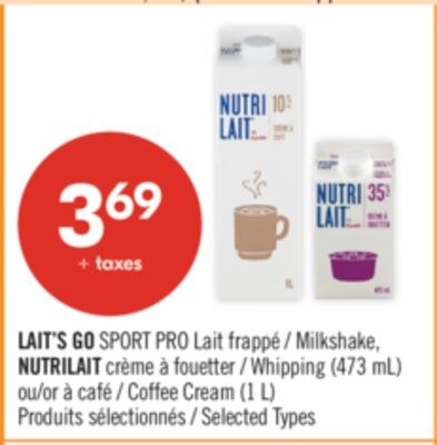 LAIT'S GO SPORT PRO Lait frappé NUTRILAIT crème…
