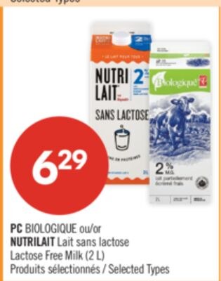 PC BIOLOGIQUE ou NUTRILAIT Lait sans lactose